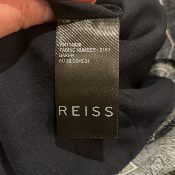 Reiss Baker Silk Tortoise Print Cap Sleeve Fit and Flare Dress Blue White-6 - Picture 9 of 10